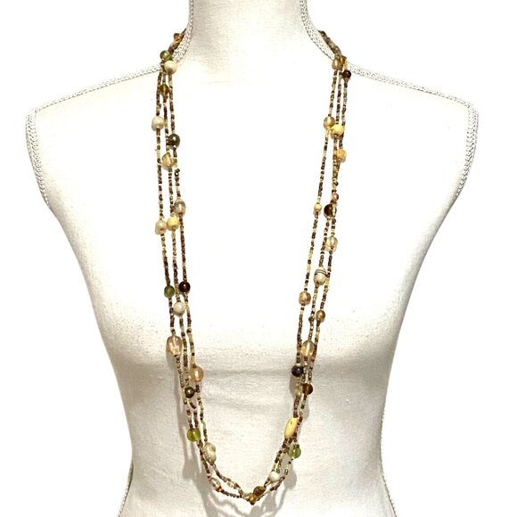 Glass Plastic Seed Bead Three Strand Necklace 39" Boho Hippie Tribal Ethnic - Picture 2 of 3